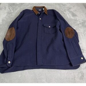 Vintage Woolrich Long Sleeve Flannel Shirt Men's Size Large Blue Elbow Patches